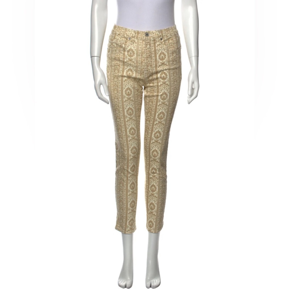 Nili Lotan Size M US 28 Khaki Boho Festival Printed Mid Rise Skinny Leg‎ Jeans